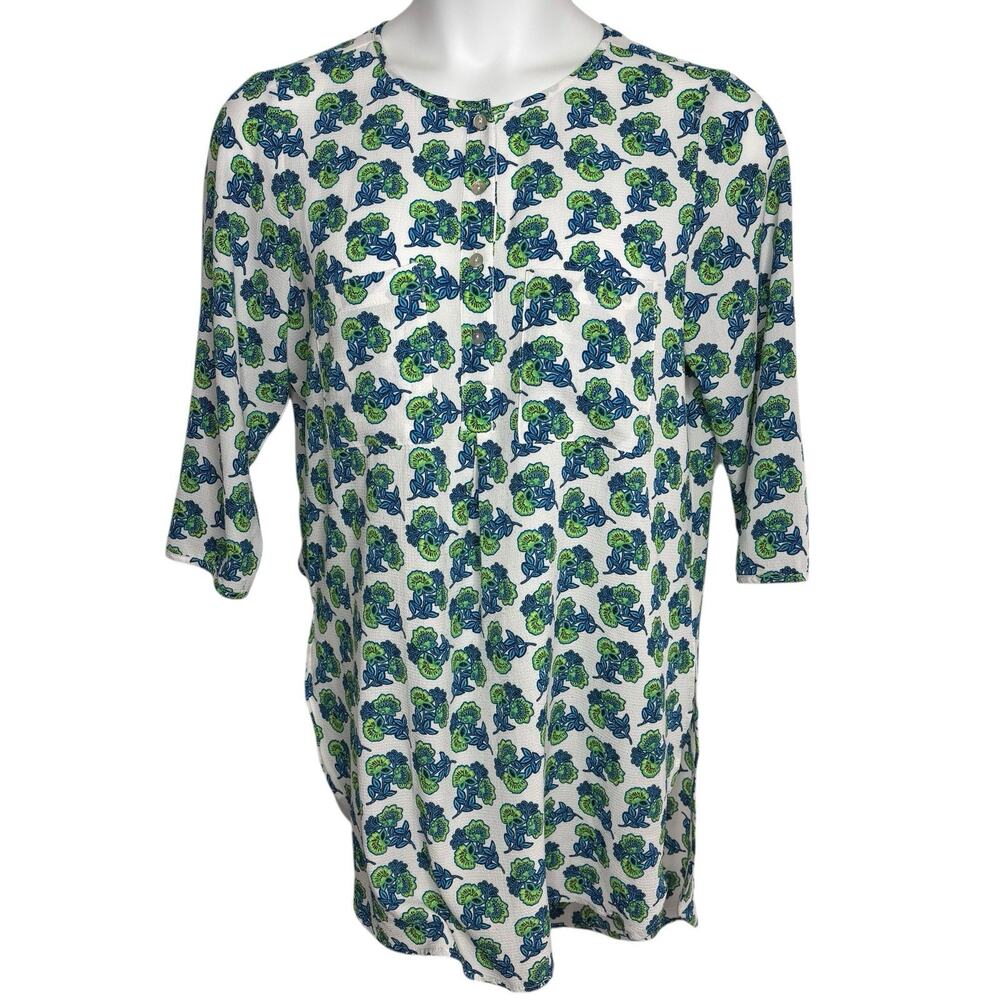 FIG & FLOWER Womens Size Large L Floral 3/4 Sleeve Boho Top Blouse